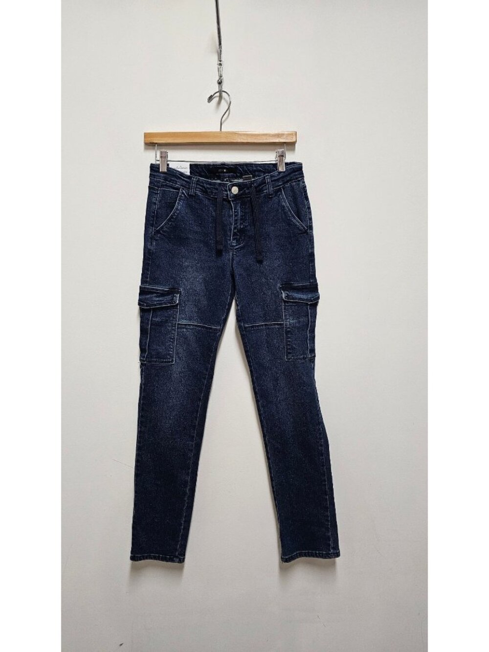 Joe's Jeans Brixton Drawstring Slim Straight Leg Cargo Jeans in a dark wash.